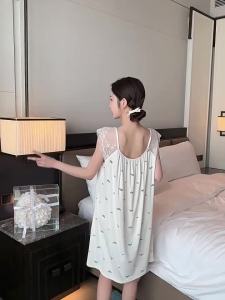 Plus Size Nightdress Summer Modal Cotton Bow Printed Short Sleep Skirt Womens Sweet Loose Sleepwear Lace Home Wear Dress Clothes