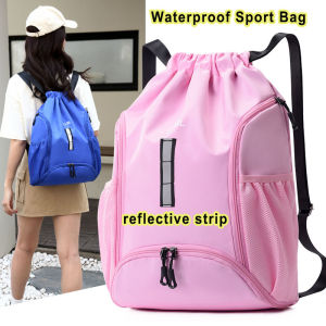 กระเป๋าเป้สะพายหลังกันน้ำสำหรับผู้ชายและผู้หญิงกระเป๋าขี่จักรยานกลางคืนแถบสะท้อนแสงกระเป๋าเดินทางเชือกน้ำหนักเบา