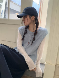 Round Neck Single Button Loose and Slimming Knitted Sleeveless Top