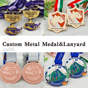 เหรียญโลหะพร้อมสายคล้องคอเคลือบนุ่มออกแบบให้ประทับเคลือบแข็ง3มิติขั้นต่ำ10ชิ้น