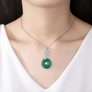 SEQUITO Temperament Brides Neck Jewelry Silver Color Inlay Green Stone White AAAAA Cubic Zircon Wedding Party Pendant Chain Necklace SN045
