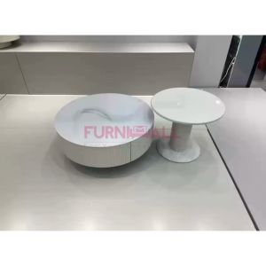 Furnimall Crystal Glass Top Coffee Table with Drawer Meja Kopi Mewah Side Table Meja Bulat岩板咖啡桌 茶几