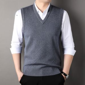 ROMON | Romon Mens Knitted Sweater Vest V-neck Sleeveless Fashion Business Casual Style Winter Season Slim Fit Polyester Blend Vest