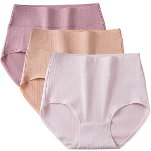 3Pcs Plus Size Underwear Mid-high Waist Cotton Panties Women Soft Briefs Female Lingerie M-3XL