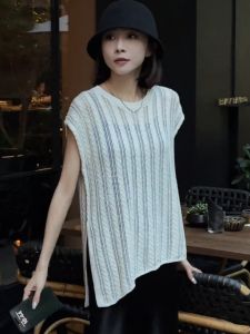 Stylish Niche Style Cut Out Split Western Style Youthful-Looking Tops Womens Spring and Summer Slimming Slim Fit Ice Silk Knitting Blouse
