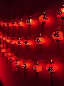 ＜109＞ 2025 Lễ Hội Năm Mới Năng Lượng Mặt Trời led Đèn Lồng Đỏ Đôi Vàng Fu Đèn Trang Trí Sân Vườn Phong Cảnh Không Khí Chuỗi Đèn