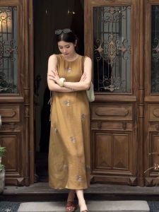 YUFUQING | French Vintage Round Neck Sleeveless Printed Dress Womens Summer New Style Elegant Loose Long Dress Casual High Waist A-Line Skirt