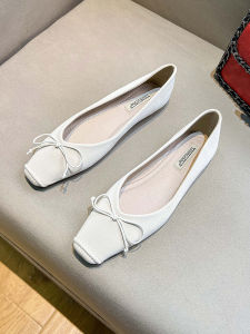 Uncle MJ Bows Square Toe Low-Cut Shoes Female New Arrival Artsy Refined Stylish and Versatile Soft Bottom Flats