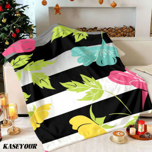 Beast Kingdom | Striped Flowers Winter Summer Flannel Blanket Throw Fleece Soft Fuzzy Plush Cozy Fleece Blankets for Sofa Ideal Gifts