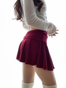 LANMENGYA | Vintage Red High Waist Slimming Pleated Skirt