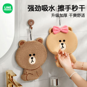 Line Friends Coral Fleece Kitchen Hand Towel Quick Dry Hanging Cute Cartoon Kitchen Towel Household Personal Cleaning Tools