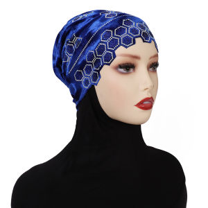 Jifang Elastic Soft Plain Velvet Rhinestones Rhombus Muslim Hijab Inner Cap PW104