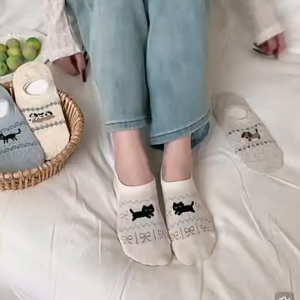 Kaos Kaki Katun Tipis Wanita Invisible Cute Animal Cartoon Graffiti Design Breathable Boat Socks JCKK500