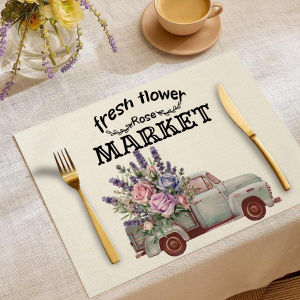 Watercolor Floral "Gather" Quote Print Placemat Heat-Resistant & Non-Slip Universal Placemat for Restaurant & Kitchen