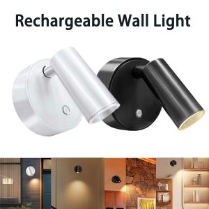 LED Light Magnetic Rechargeable Wall Light Spotlight 360° Rotation Wireless Touch Night Lights for Dimmable Bedroom Bedside Lamp