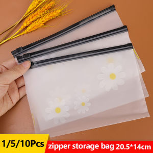 YESPERY 1/5/10pcs In Stock Daisy Translucent Frosted PE Zipper Bag Hair Tie Storage Pencil Case Plastic Film Bag