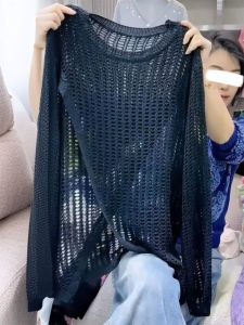 QINGNAER | Elegant and Youthful Oversized Black Cutout Knitted Top