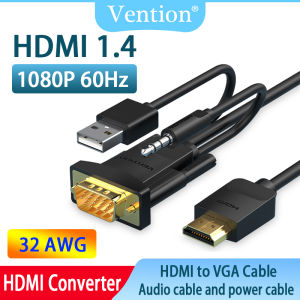 Vention HDMI to VGA Cable HDMI Male to VGA Male Cable Audio Video Converter 1080P with Audio Output & USB Power Supply for PC TV Box Projector VGA to HDMI Cord