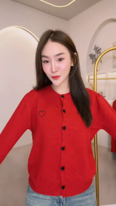 GHAOHES เสื้อสเวตเตอร์กระดุมรูปหัวใจ 🍒 เสื้อคาร์ดิแกนถักลายปักแฟชั่น เสื้อคลุมลำลอง เหมาะสำหรับใส่ในหลายโอกาส