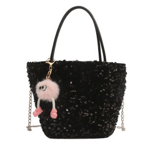 Fashionable Sequin Bucket Bag Womens Crossbody Chain Strap Spring 2024 New Style Soft Polyester Material Commuter Friendly