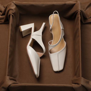 French Retro Leather Casual High Heel Sandals