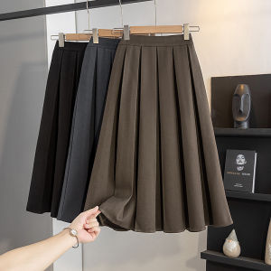 Khaki Woolen Plaid Skirt High Waist A-Line Midi Skirt Womens New Autumn Winter Half-length Skirts Matching Sweater