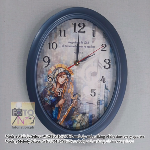 Chiming Wall Clock Catholic Christian design Saint Cecilia with harp. Westminster Chime. Perfect gift idea. Hourly or quarterly chime alarm clock with volume control and 4 music choices Automatic night shut-off
