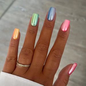 24 PCs Short French Rainbow Nails with 1 Jelly and 1 Nail File