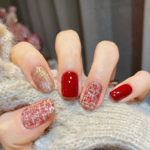 New Year Festive Red Nail Art Stickers Short Worn Wearable Nail Tips Bright Color Series Chinese Brand No Model Full Size Fit Any Skin Type
