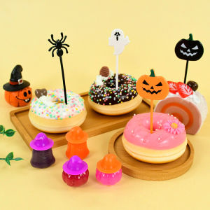 Halloween Pumpkin Ghost Spider Bat Fruit Fork Sauce Bottle Dessert Pick Toothpick Baking Supply Halloween Party Cake Decor Tools
