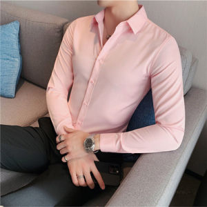 Spring Autumn Mens Long Sleeve Shirt Slim Fit Fashionable Business Casual Professional Iron Free Shirt Dark Green Color