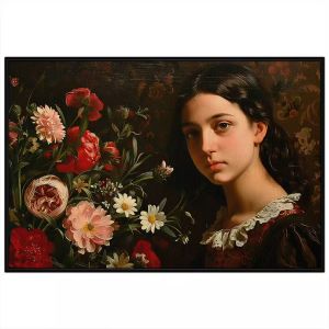 Tranh chân dung cô gái và hoa phong cách cổ điển châu âu.Tranh treo tường dán tường nghệ thuật.CGI-985