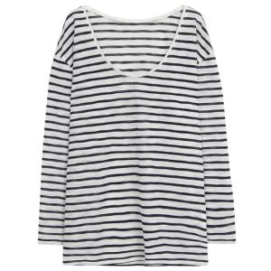 YUEZHONGWEI | Color Block V Neck Striped Ice Silk Long Sleeve T Shirt Women Summer Thin Outerwear Loose Micro Permeable Air Conditioning Cover Up Top