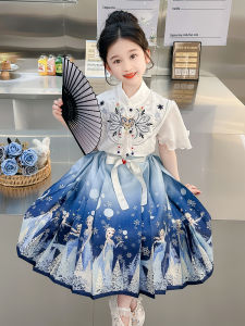 Elsa Style Princess Skirt Set Baby Girl Summer New Arrival Retro Wind Short Sleeve Midi Dress Two Pieces Set Baby Girl Dress