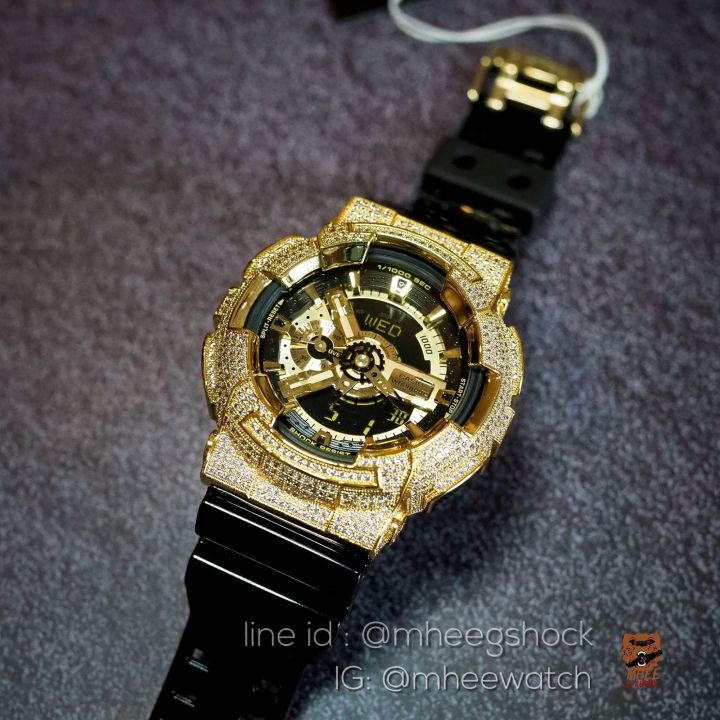 นาฬิกาG-Shock Bling Bling GA-110 GB-1ADR เปลี่ยนกรอบเพชรฝังสีทอง ของแท้ ...