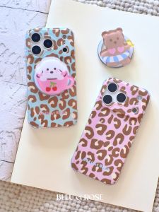 Magnetic Double-layer IMD Leopard Pattern Phone Case Cover for 17p