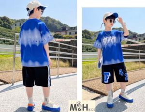 Bộ quần áo bé trai ngắn tay Hip Hop cá tính và năng động cho bé Trai Chữ Màu Loang như hình Size Từ 30-50kg