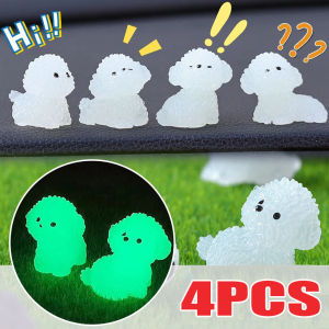 Pphha 4Pcs Bichon Frise Car Ornament Luminous Cute Puppy Dashboard Center Console Dog Decoration Auto Interior Accessories