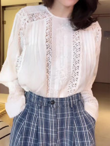 SHUAIYUE | Korean Lazy Style White Hollow Lace Fashion Womens Shirt