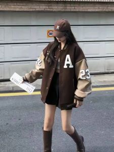 Zebina เสื้อแจ็กเก็ตเบสบอล แขนยาว หนัง PU ทรงหลวม เข้ากับทุกการแต่งกาย แฟชั่นเรโทร สําหรับผู้หญิง