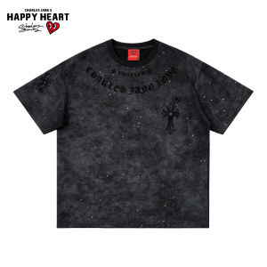 CHARLES JANGS HAPPY HEART | Heart Print Dyed Cotton T-Shirt
