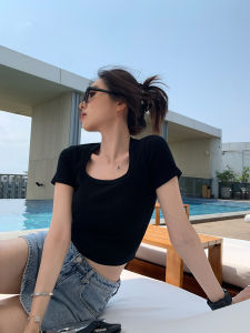 Cminfan Womens Short Sleeve T-Shirt Square Collar High Waist Regular Fit Summer New Arrival 6 Discount Fashion Commute Style