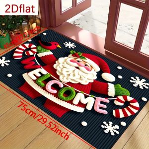 VIKAMA Black Red Santa Christmas Doormat Non Slip Washable Welcome Rug for Front Porch Living Room Holiday Decor
