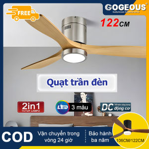 GOGEOUS【Miễn phí vận chuyển】Quạt trần phòng khách quạt trần đèn quạt trần 3 cánhĐộng cơ đồng nguyên chất Inverterquạt trần có đènquạt trần cánh gỗ