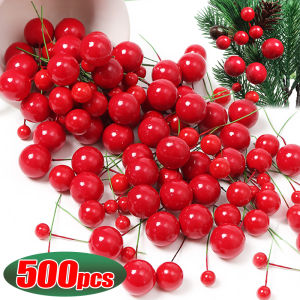 500Pcs New Artificial Red Berries Mini Artificial Berry Cherry Stamen For Wedding Party Christmas DIY Floral Wreath Home Decoration