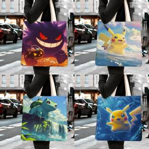 Bandai | Pokemon Starter Collection Storage Bags Tote Bag Travel Summer Beach Shoulder Bag Reusable Grocery Shopping Bag Anime Artwork