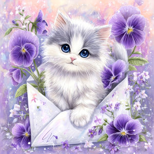 Huacan 5D DIY Diamond Painting Envelope Cat Diamond Embroidery Animal Flower Complete Kit Decorative Paintings