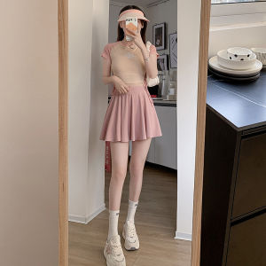 Bạn Yifang Cao Cấp Gợi Ngắn Váy Mùa Hè Nữ Chữ A Xù Lông Voan Thể Thao Bóng Váy Hợp Thời Trang Màu Miếng Dán Cường Lực