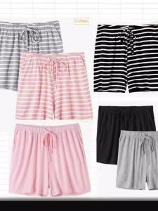 Quần Short Kẻ Sọc Thường Ngày Cho Nữ Quần Short Vải Polyester Không Cần Ủi Quần Dài Năm Điểm Cạp Cao Ống Thẳng