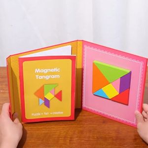 Đồ chơi xếp hình Tangram bằng gỗ an toàn có nam châm hút và kèm sách hướng dẫn (Giáo cụ Montessori)